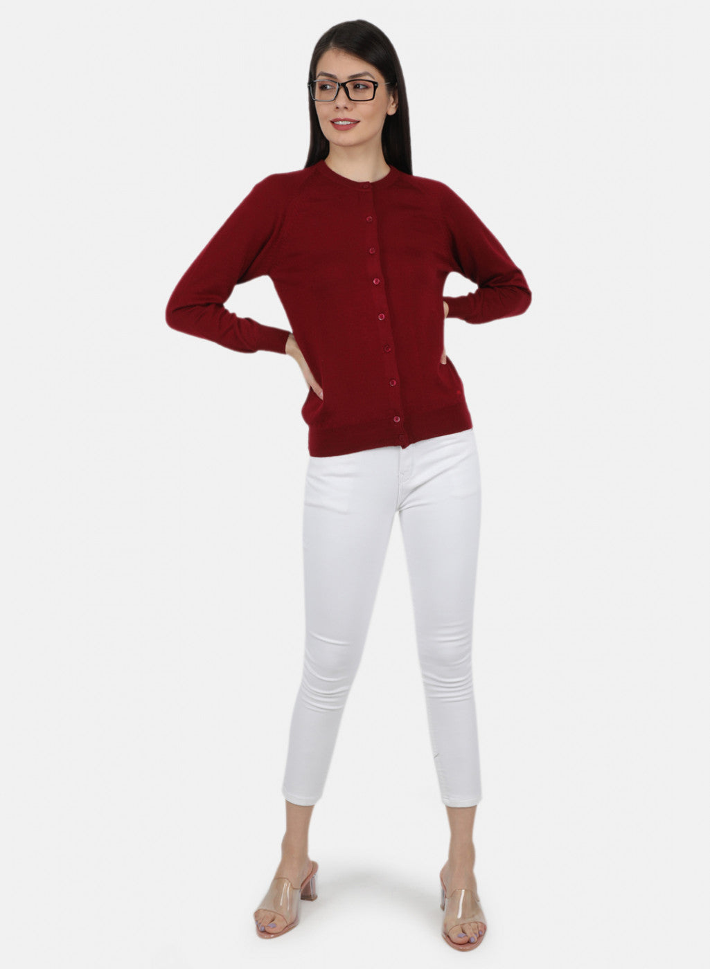 Women Maroon Solid Cardigan