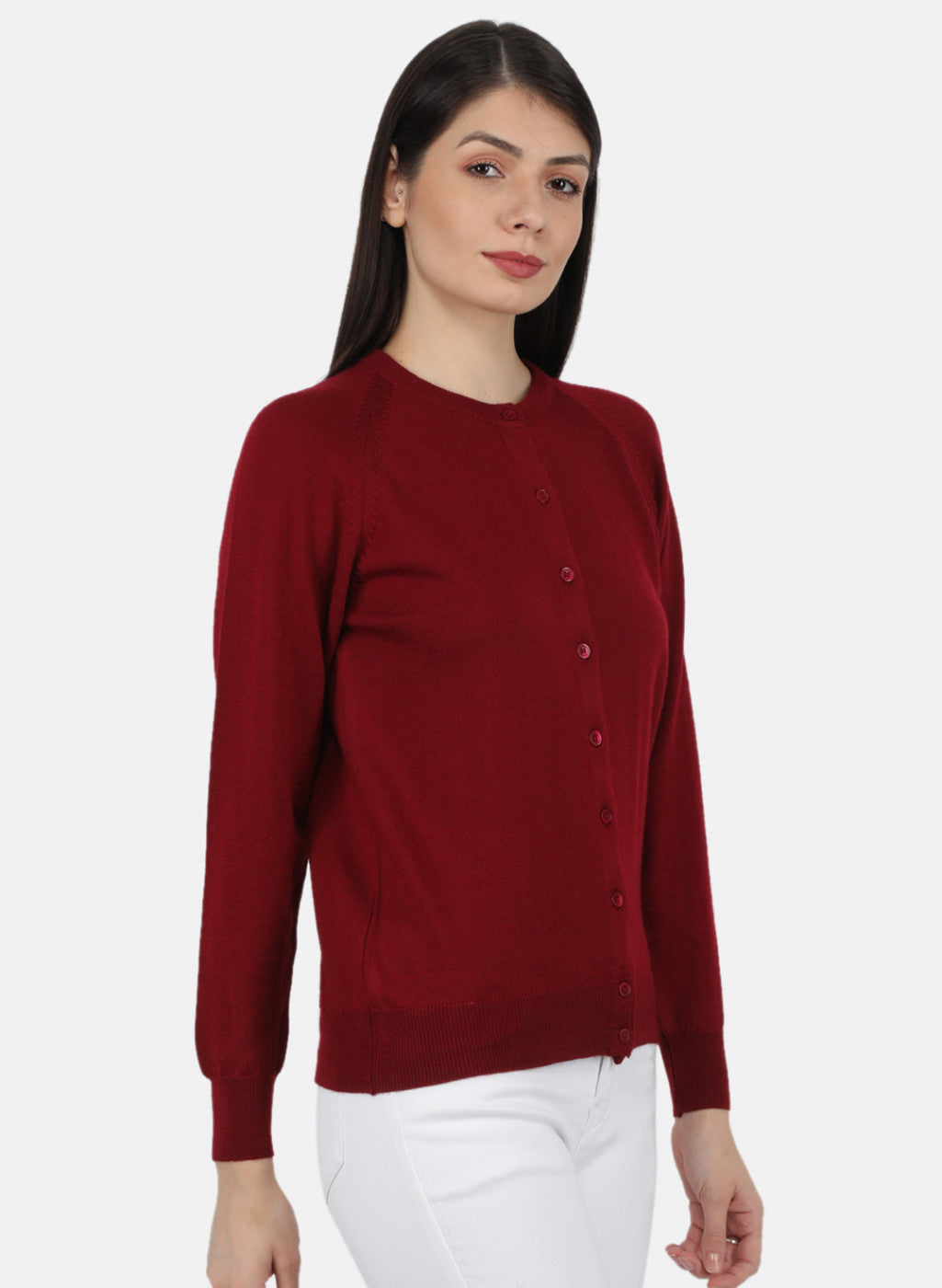 Women Maroon Solid Cardigan