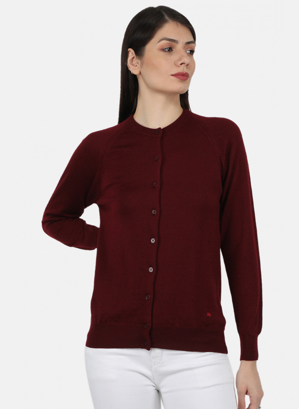 Women Maroon Solid Cardigan