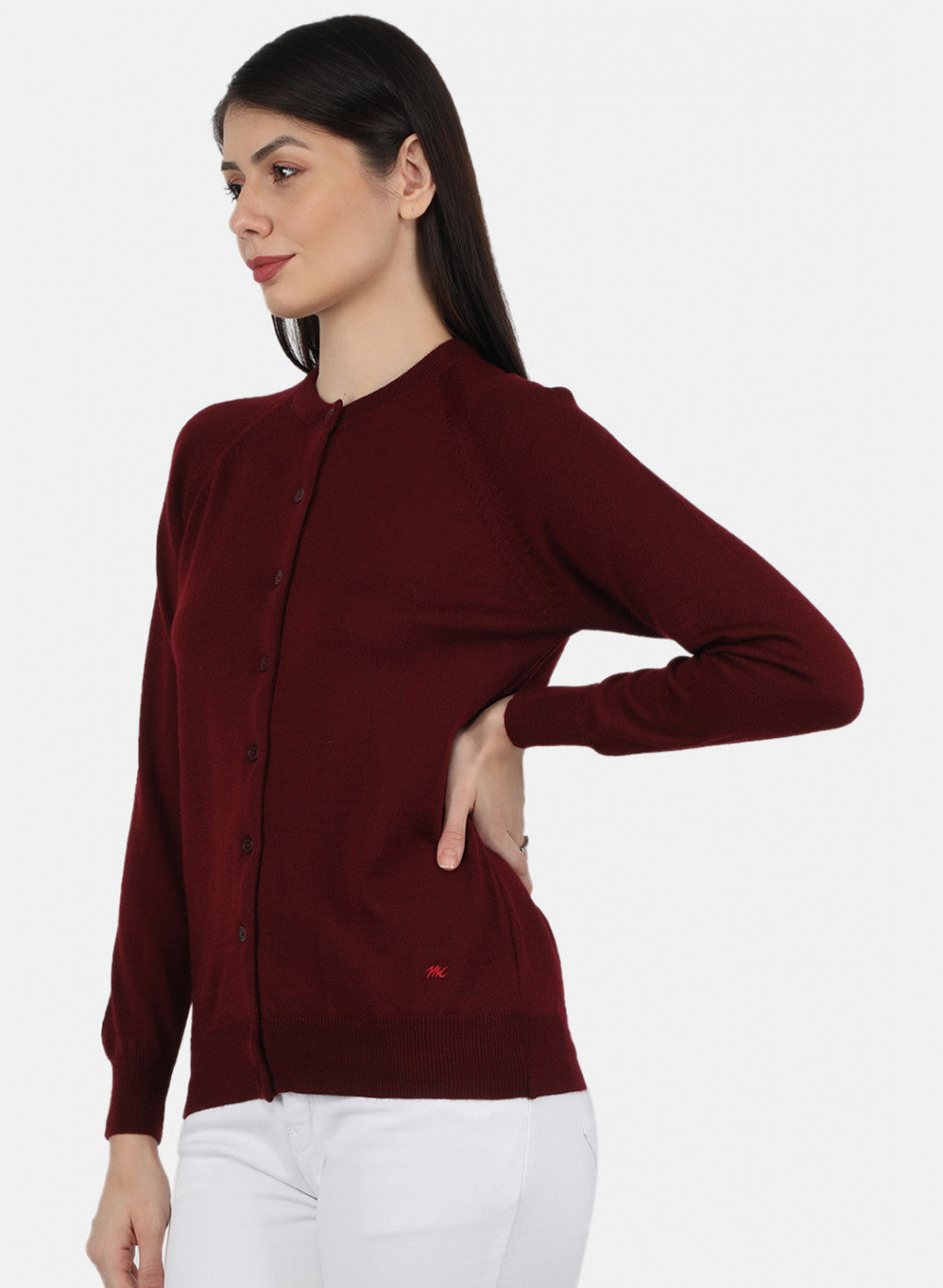 Women Maroon Solid Cardigan