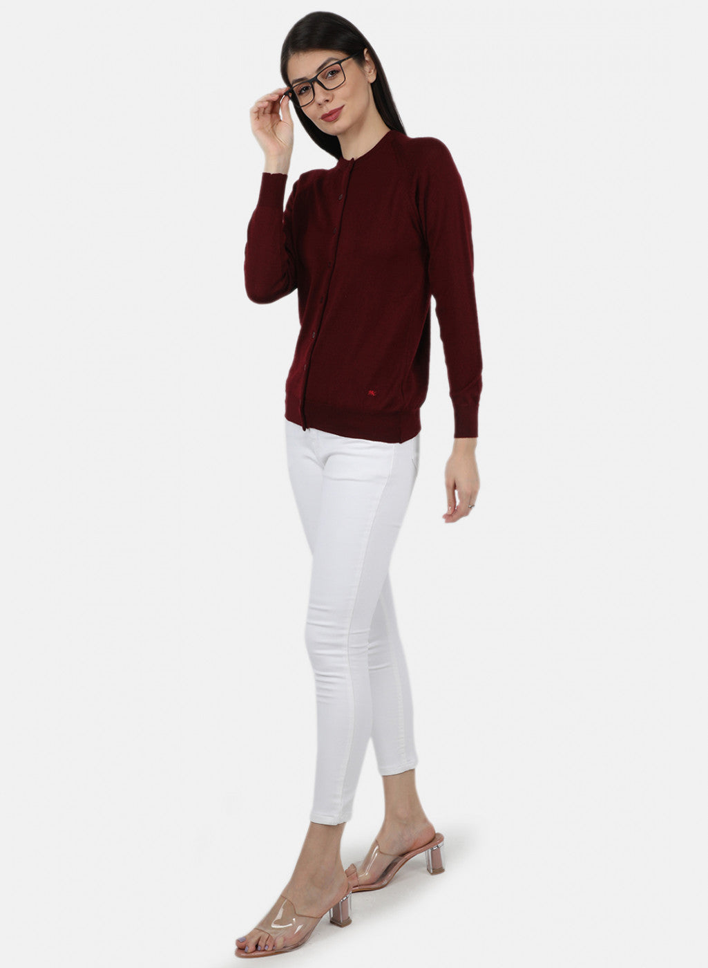 Women Maroon Solid Cardigan