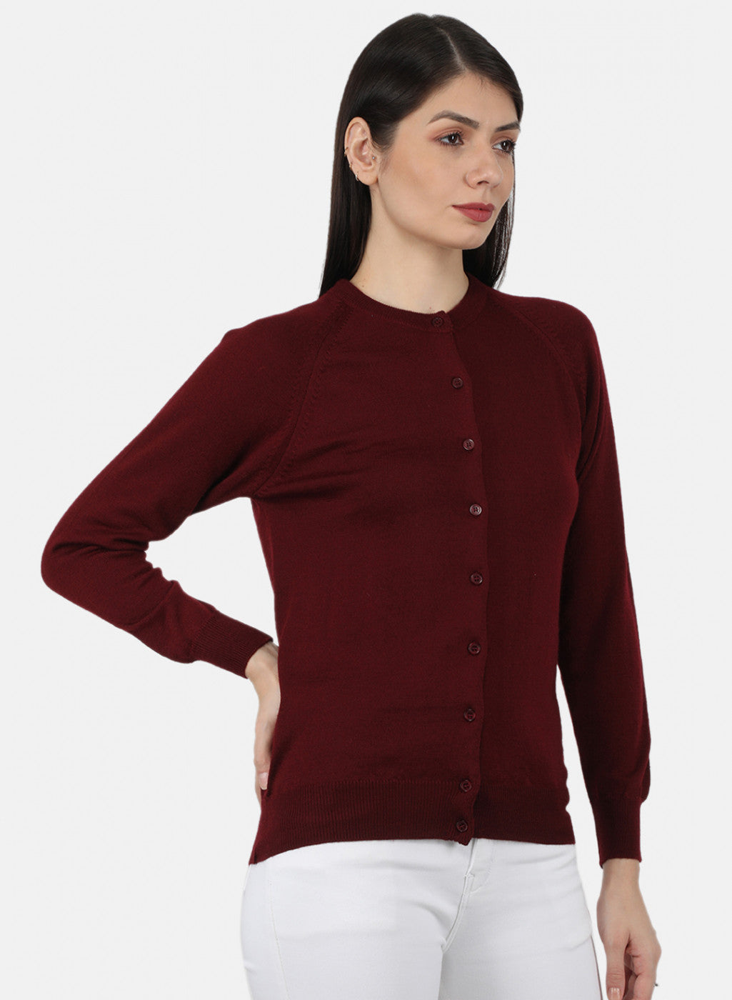 Women Maroon Solid Cardigan