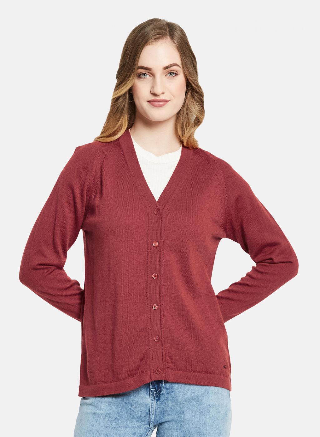 Women Red Solid Cardigan