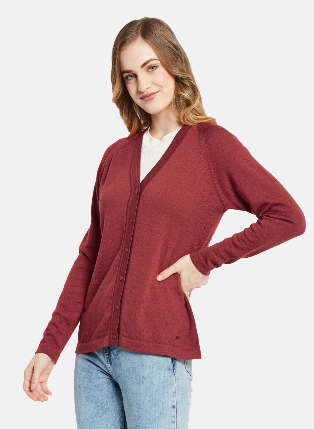 Women Red Solid Cardigan