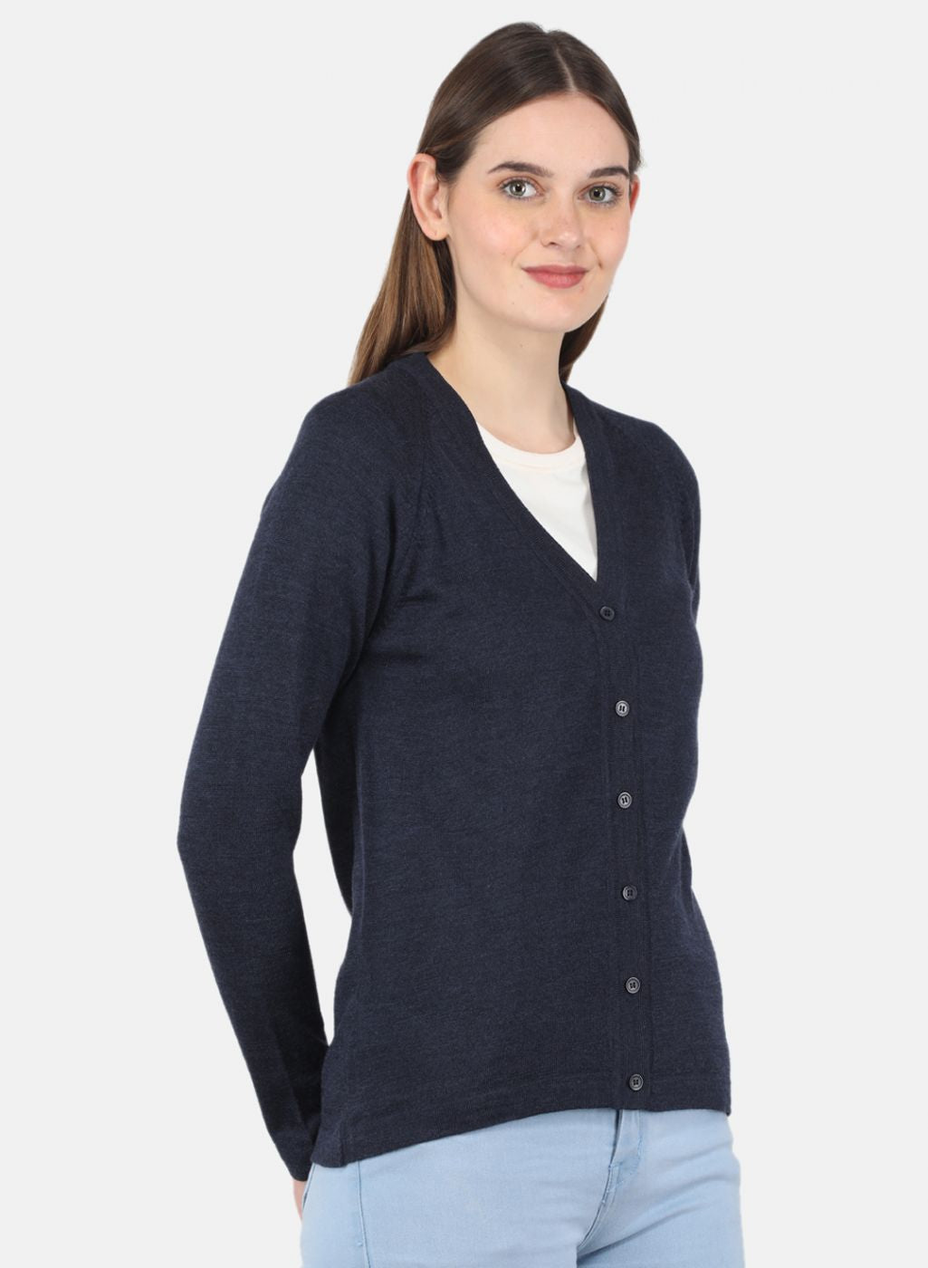 Women Blue Solid Cardigan