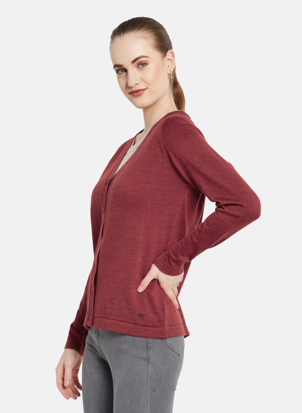 Women Red Solid Cardigan