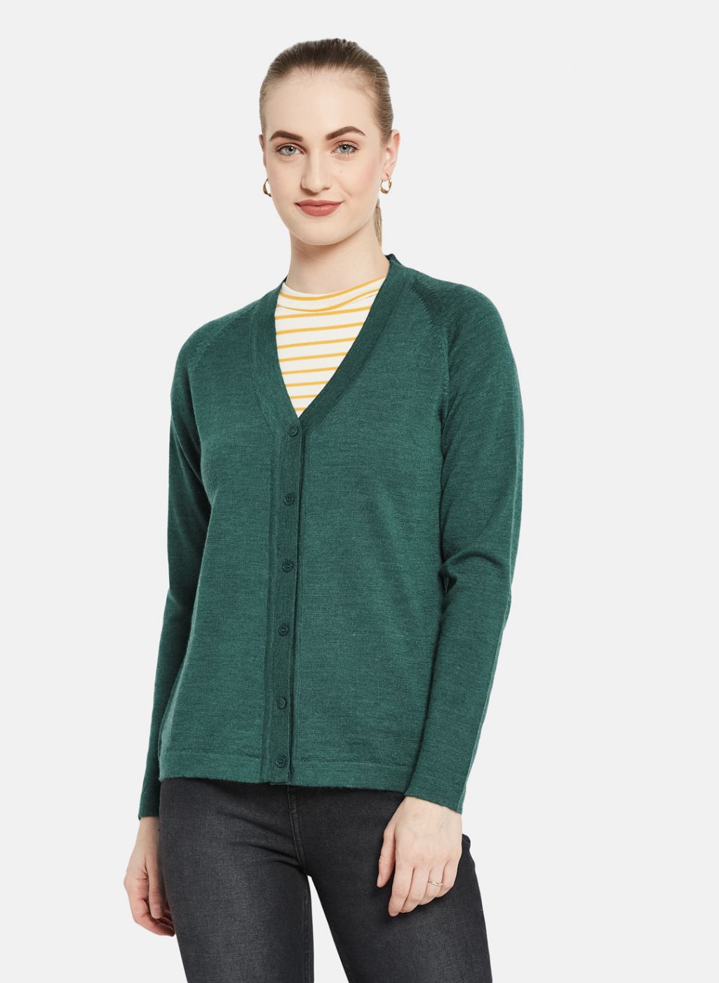 Women Green Solid Cardigan