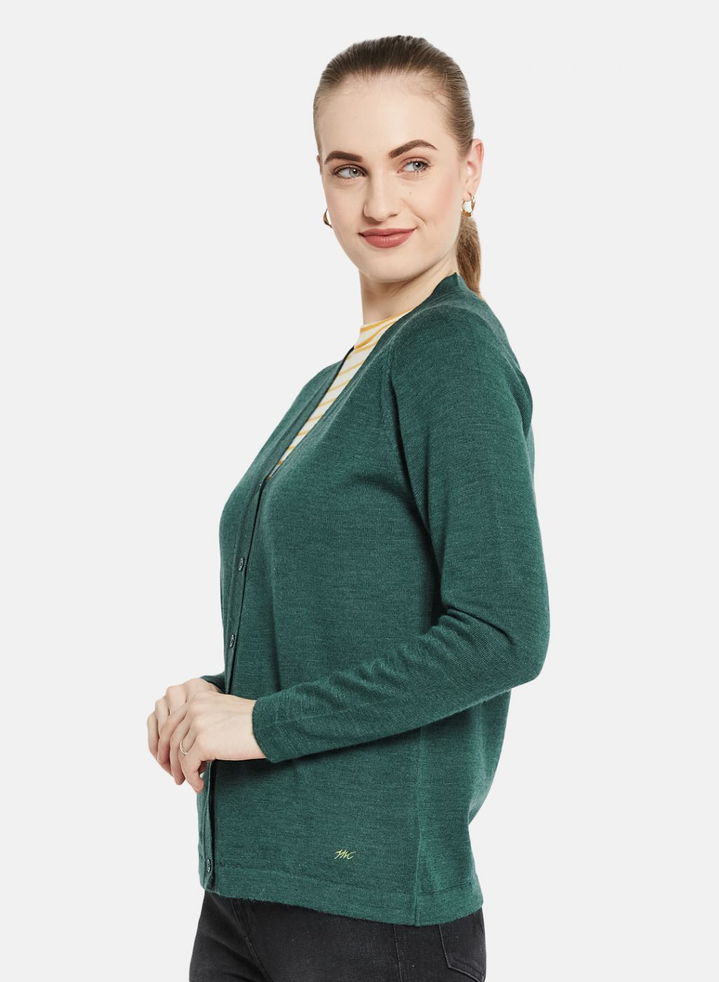 Women Green Solid Cardigan