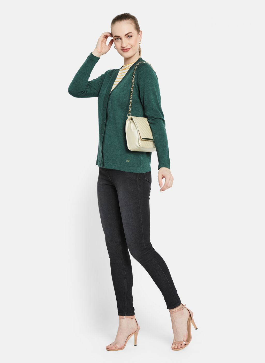 Women Green Solid Cardigan