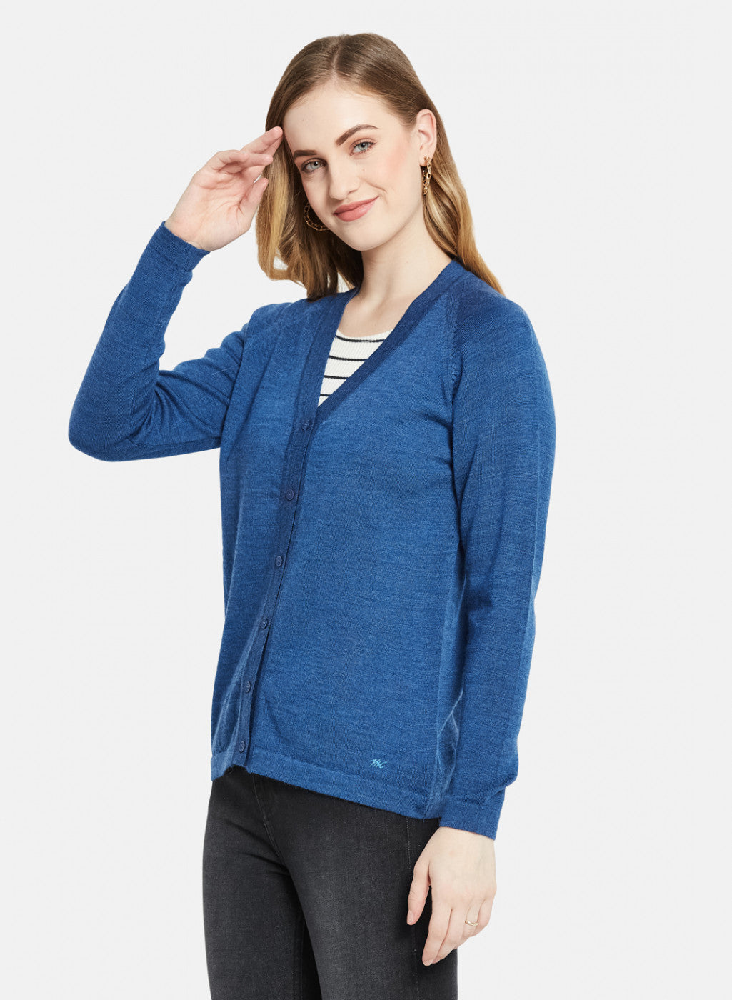 Women Blue Solid Cardigan