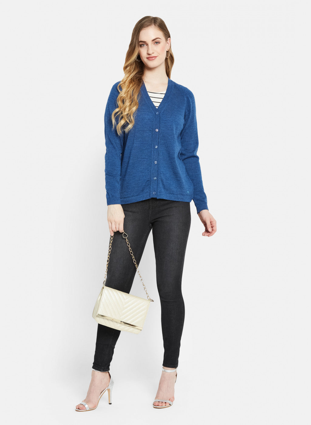 Women Blue Solid Cardigan