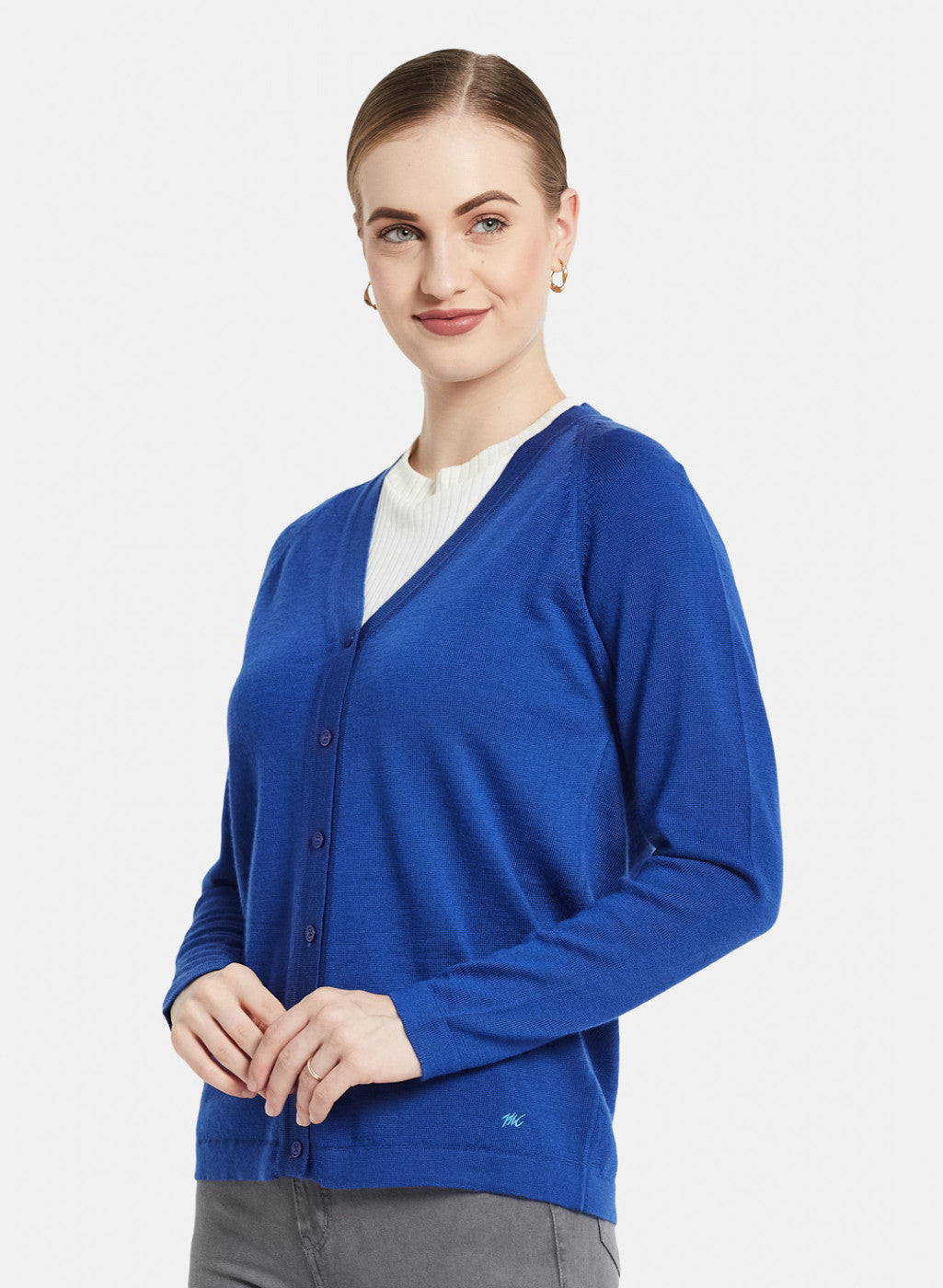 Women Blue Solid Cardigan