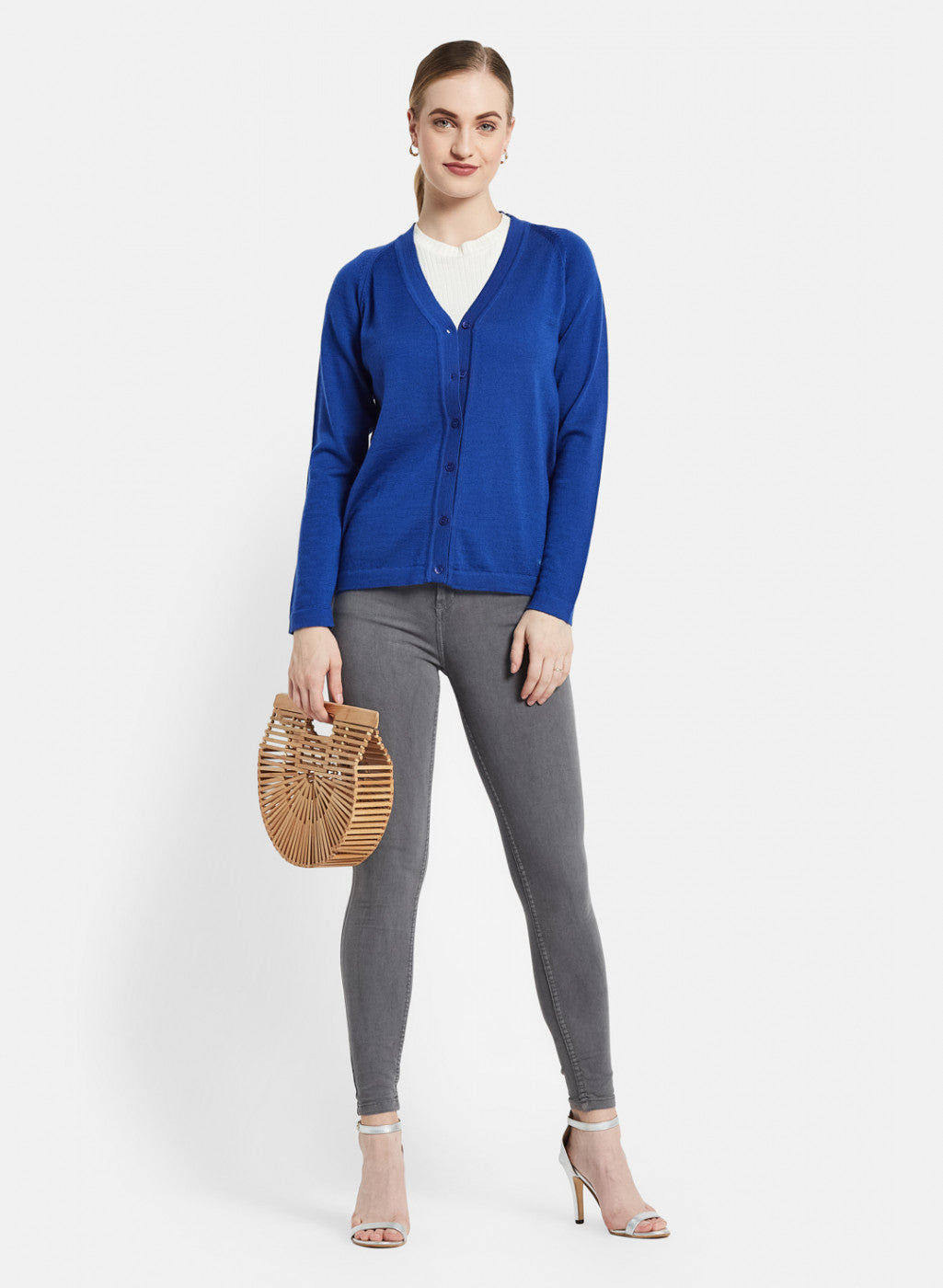 Women Blue Solid Cardigan