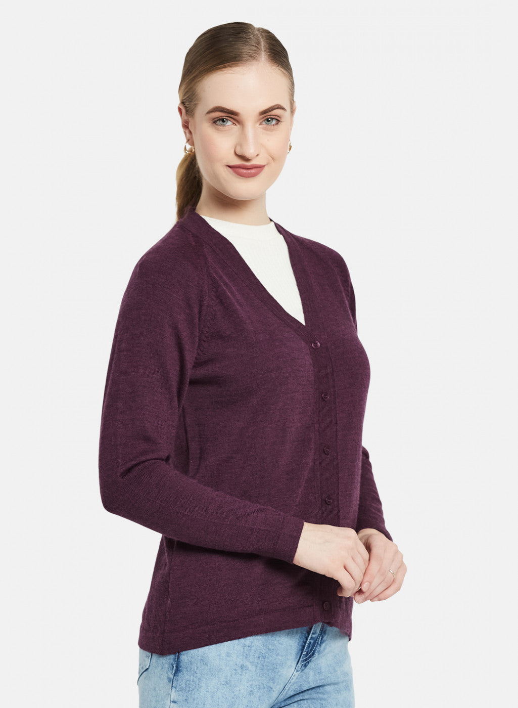 Women Purple Solid Cardigan