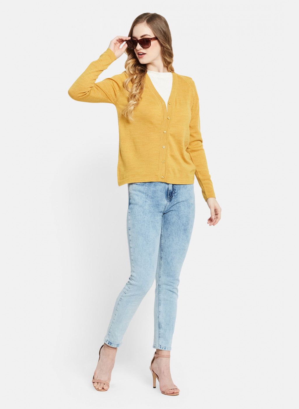 Women Yellow Solid Cardigan