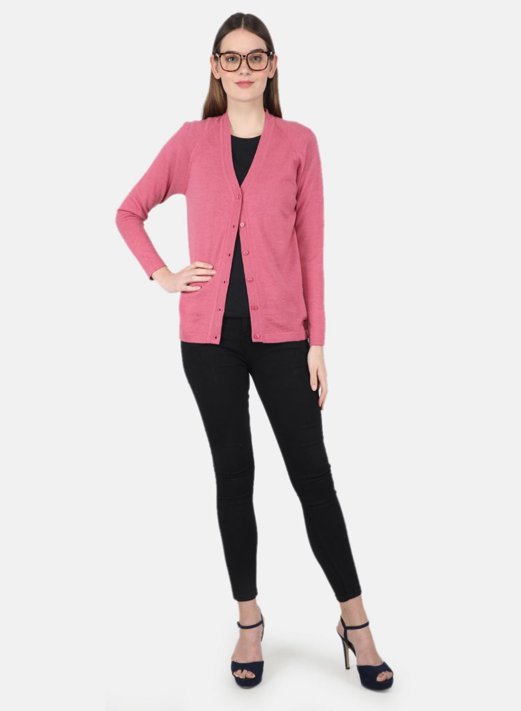 Women Pink Solid Cardigan