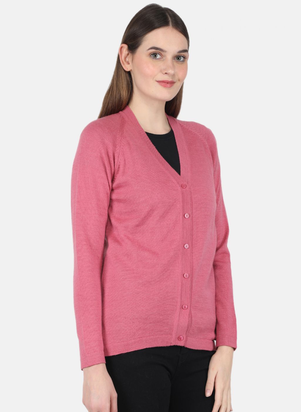 Women Pink Solid Cardigan