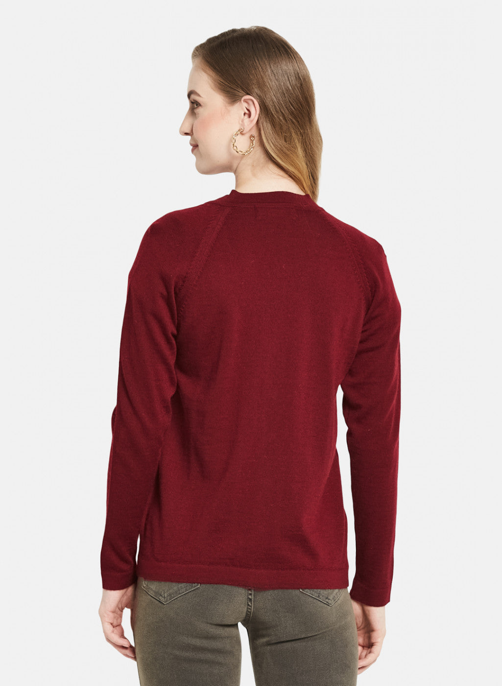 Women Dark Maroon Solid Cardigan