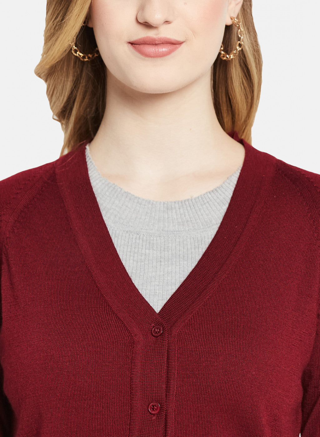 Women Dark Maroon Solid Cardigan