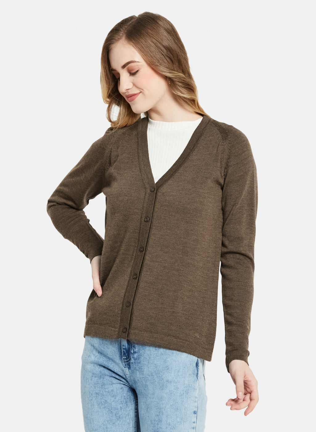 Women Brown Solid Cardigan