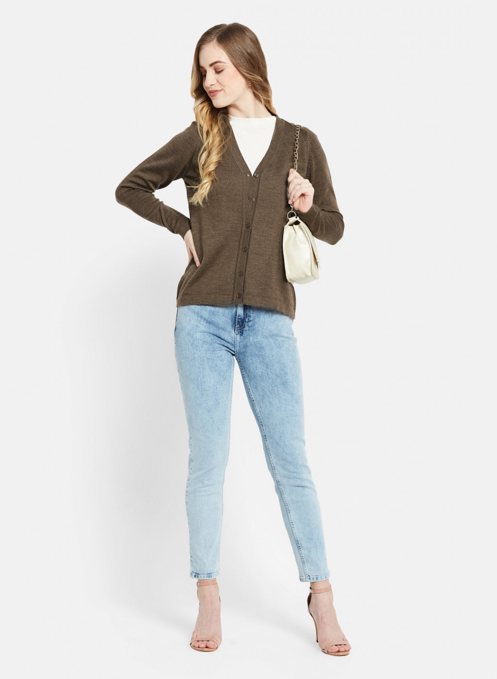 Women Brown Solid Cardigan