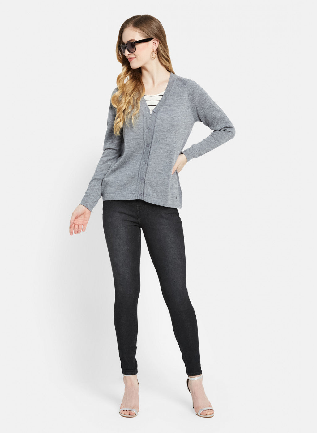 Women Grey Solid Cardigan