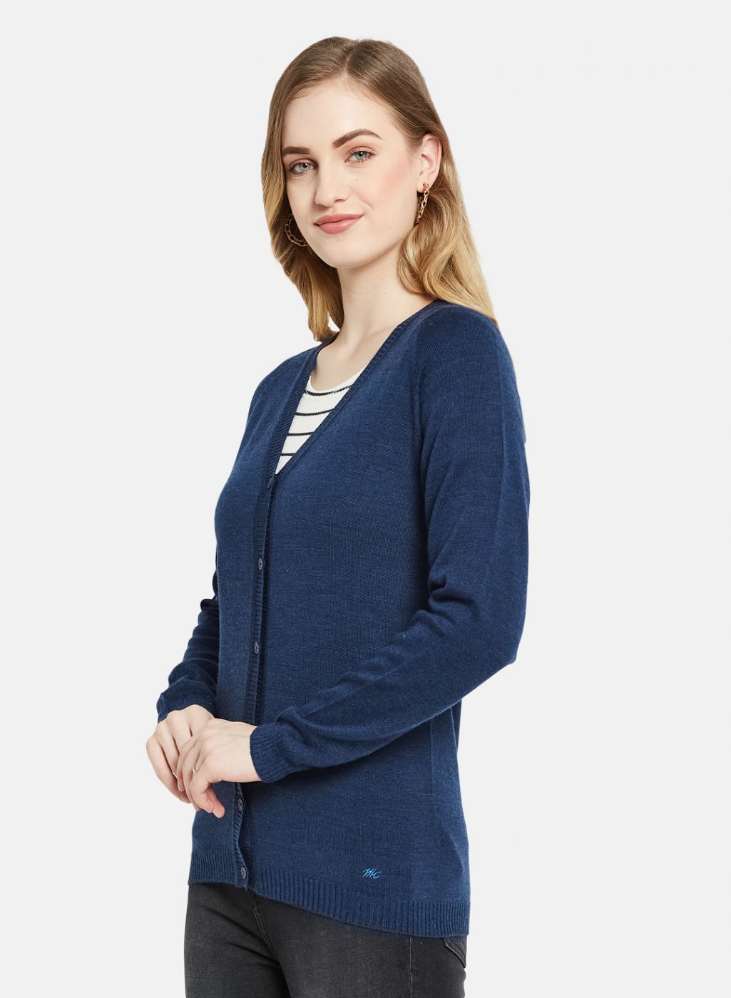 Women Navy Blue Solid Cardigan