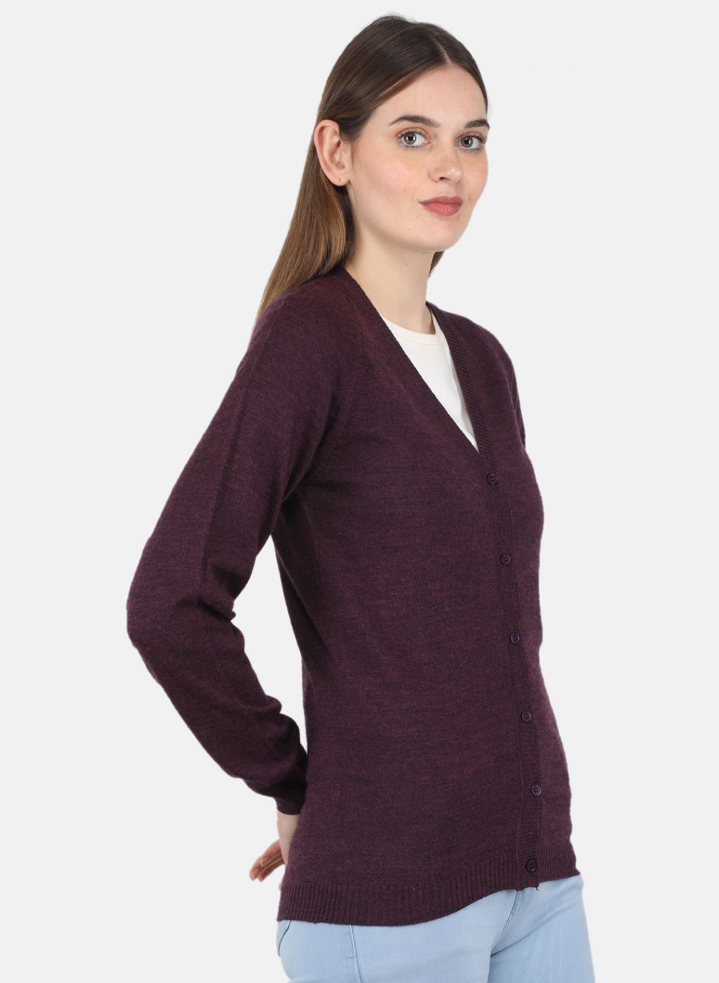 Women Maroon Solid Cardigan