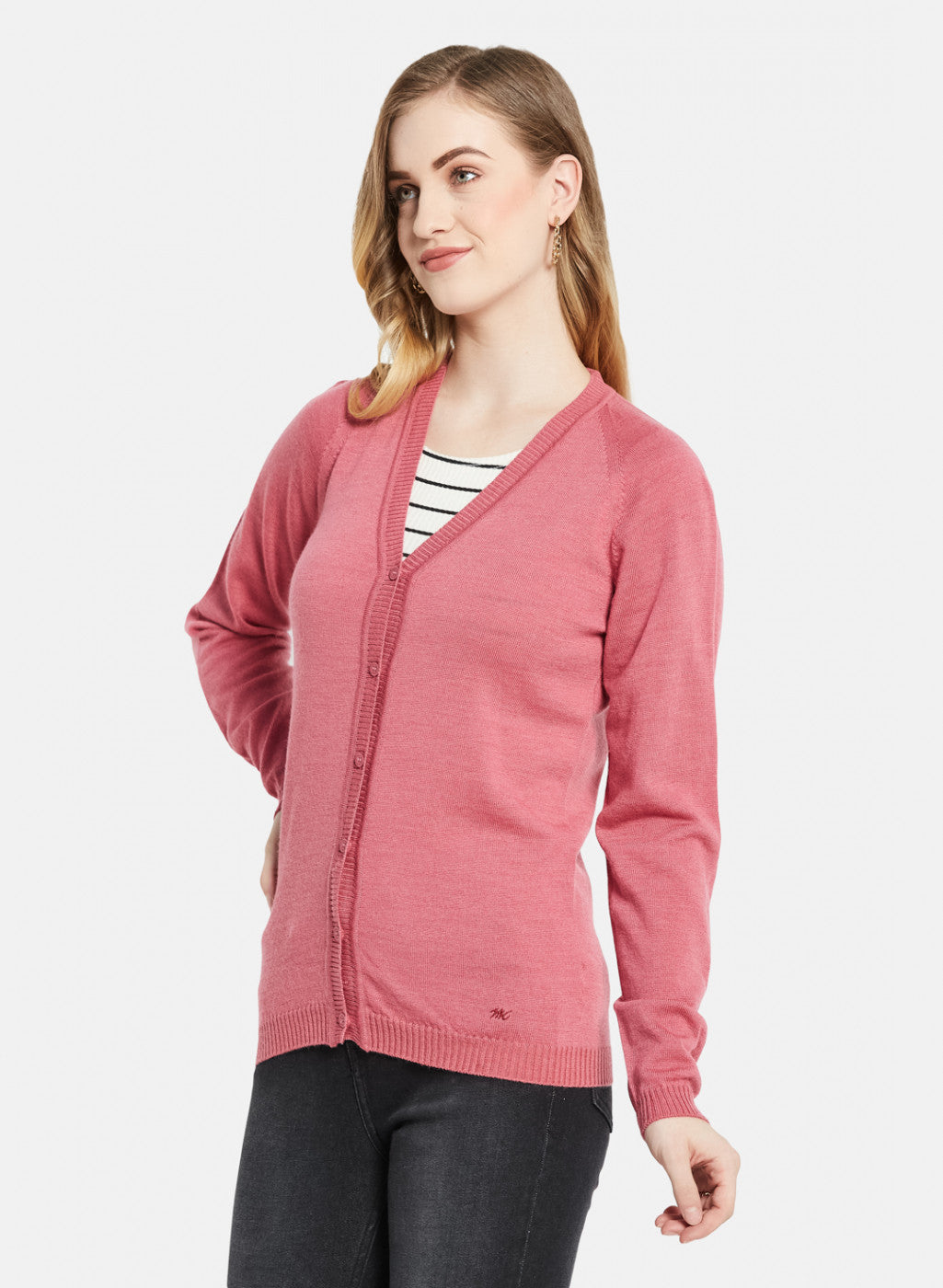 Women Pink Solid Cardigan