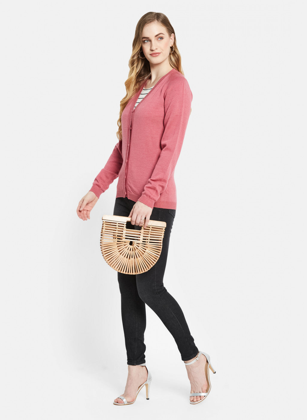 Women Pink Solid Cardigan