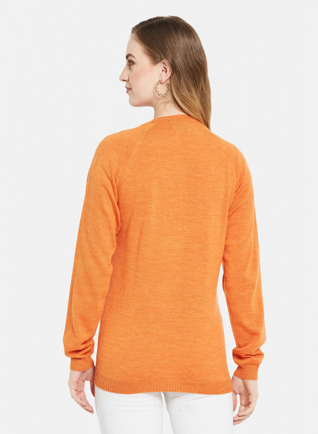 Women Orange Solid Cardigan