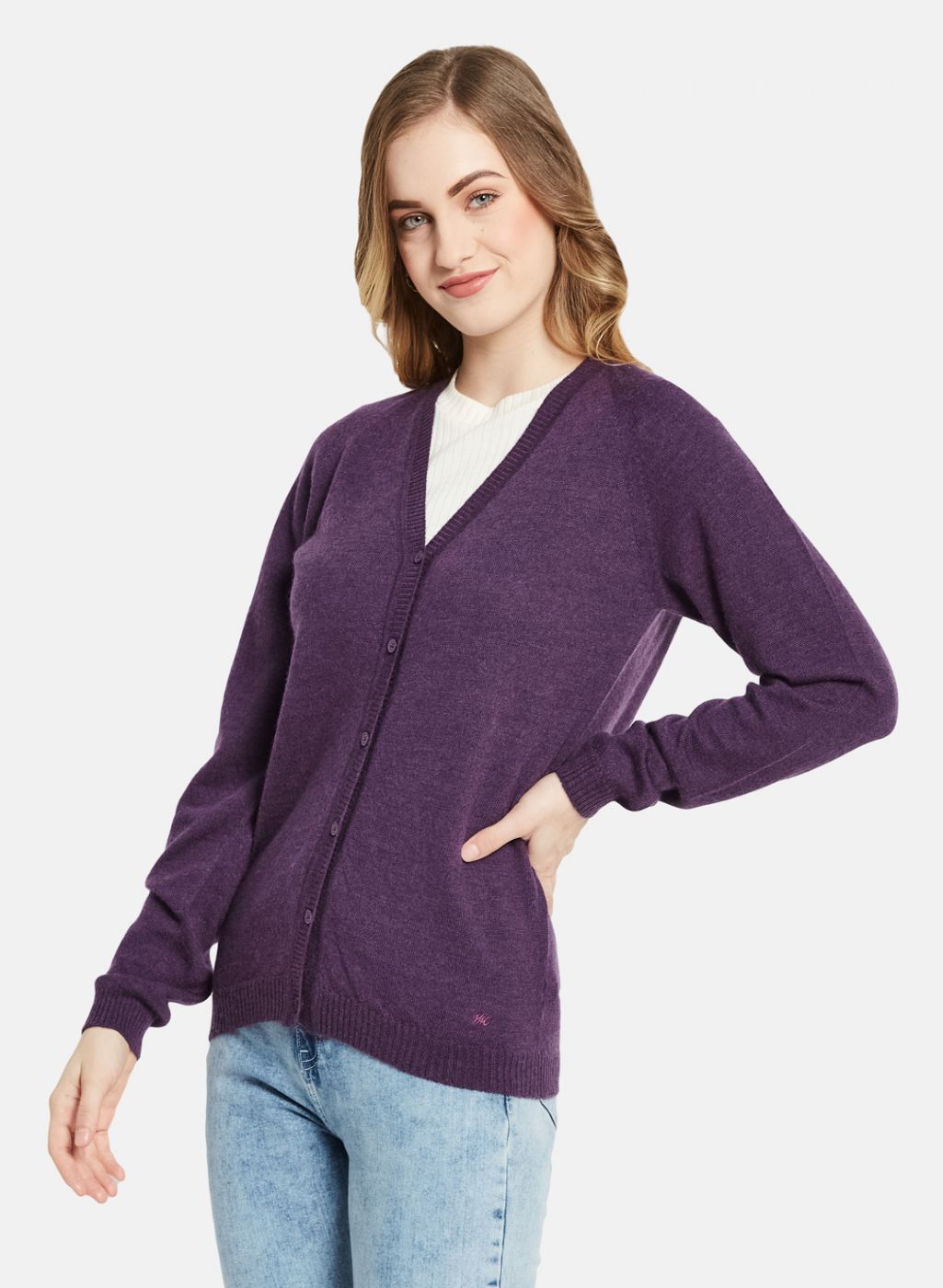 Women Purple Solid Cardigan