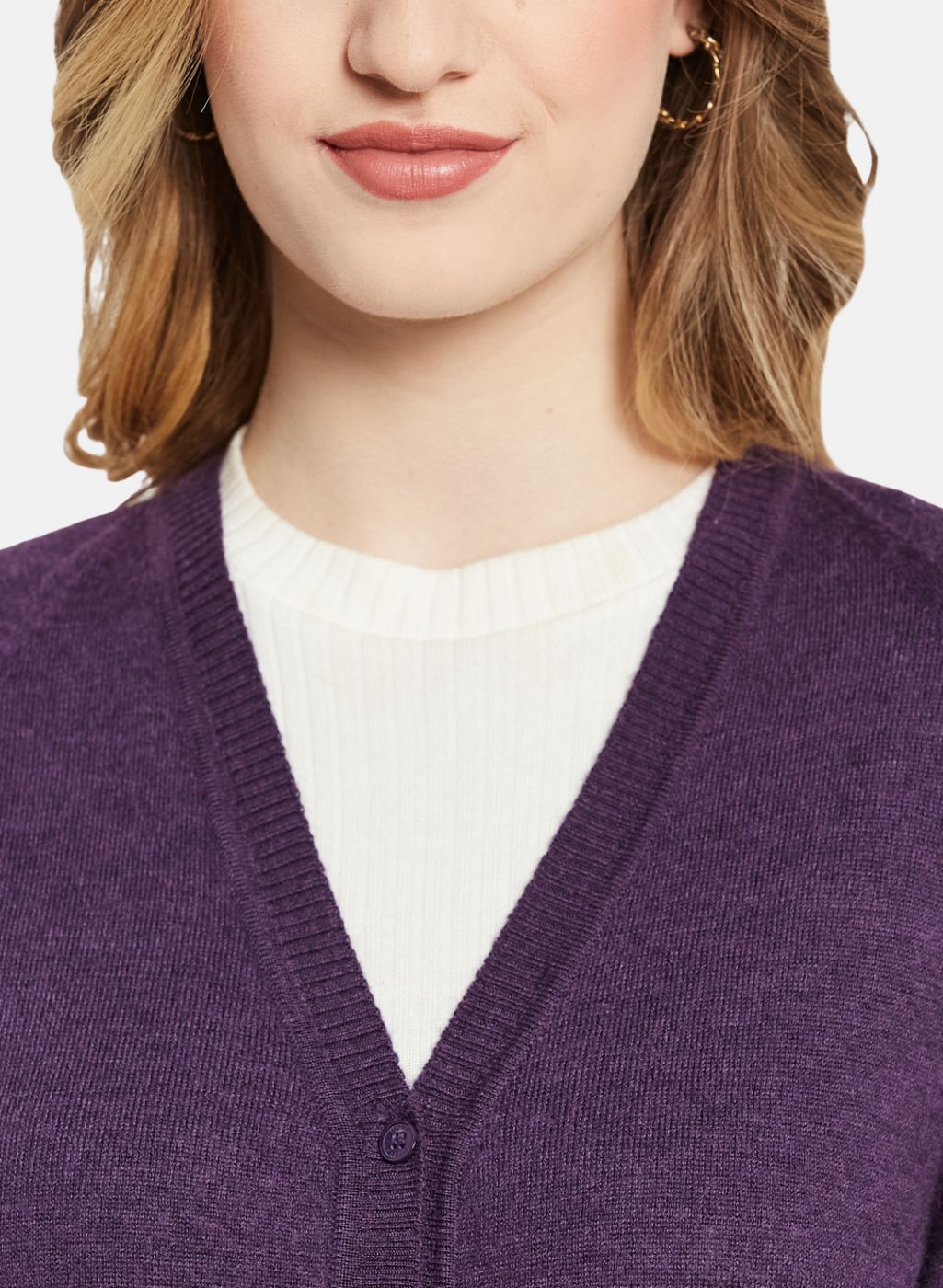 Women Purple Solid Cardigan