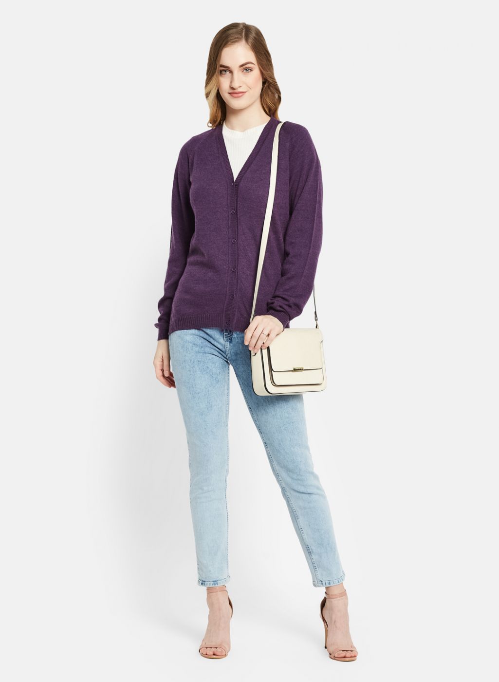 Women Purple Solid Cardigan