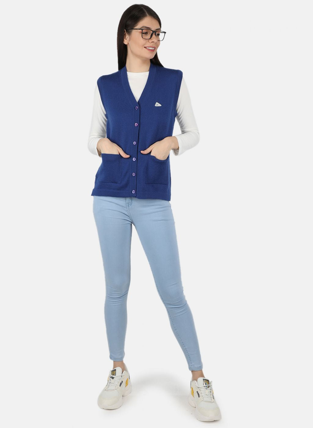 Women Blue Solid Cardigan