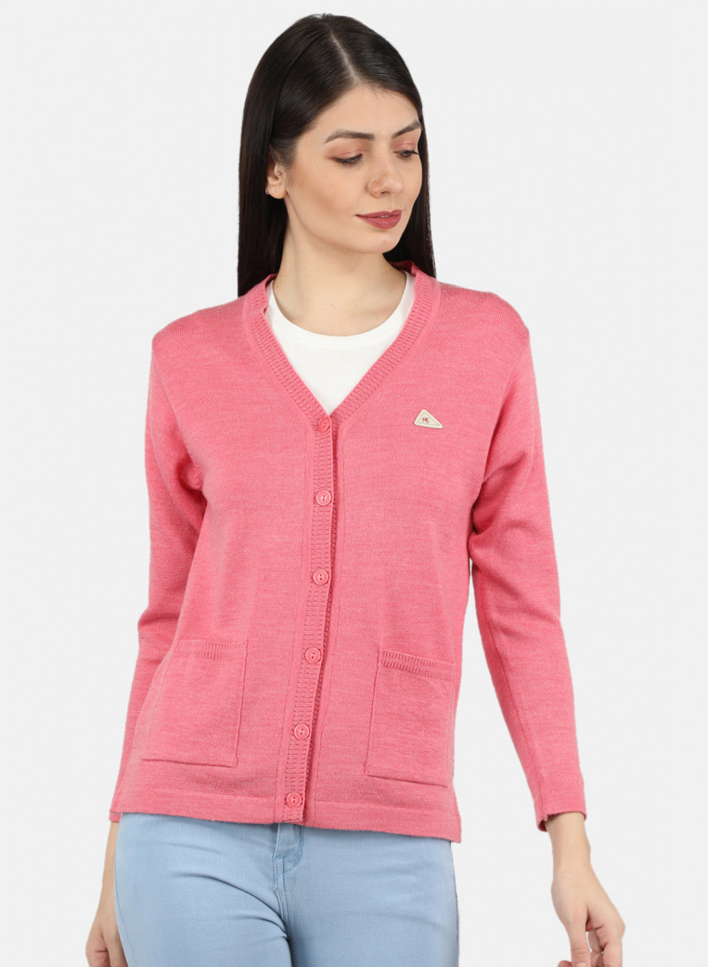 Women Pink Solid Cardigan