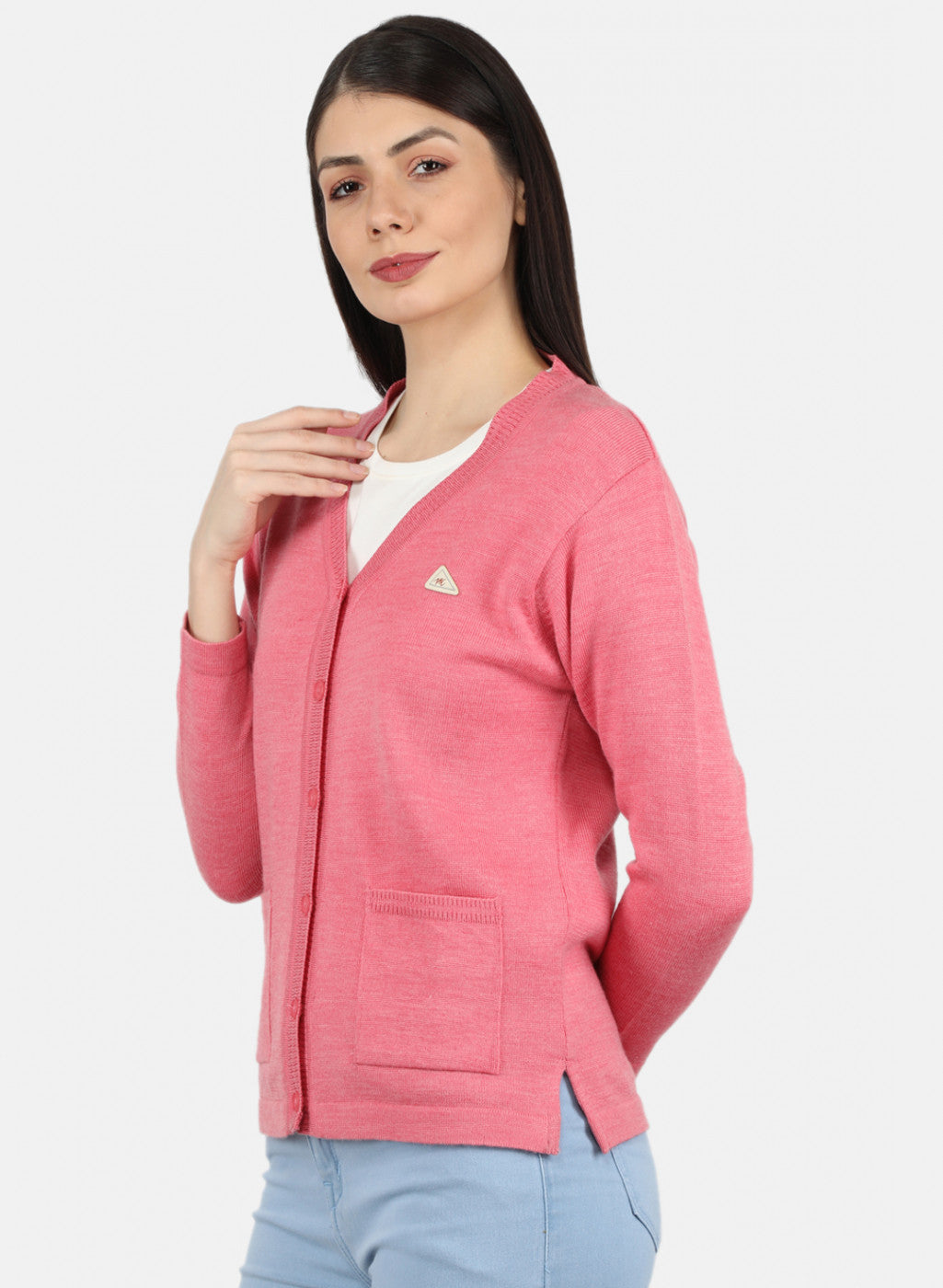 Women Pink Solid Cardigan