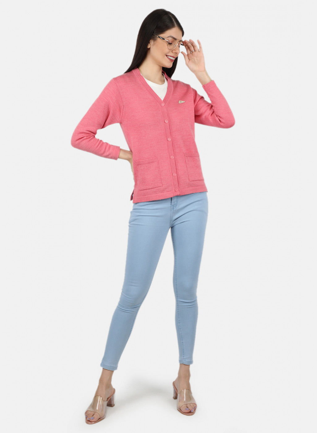 Women Pink Solid Cardigan