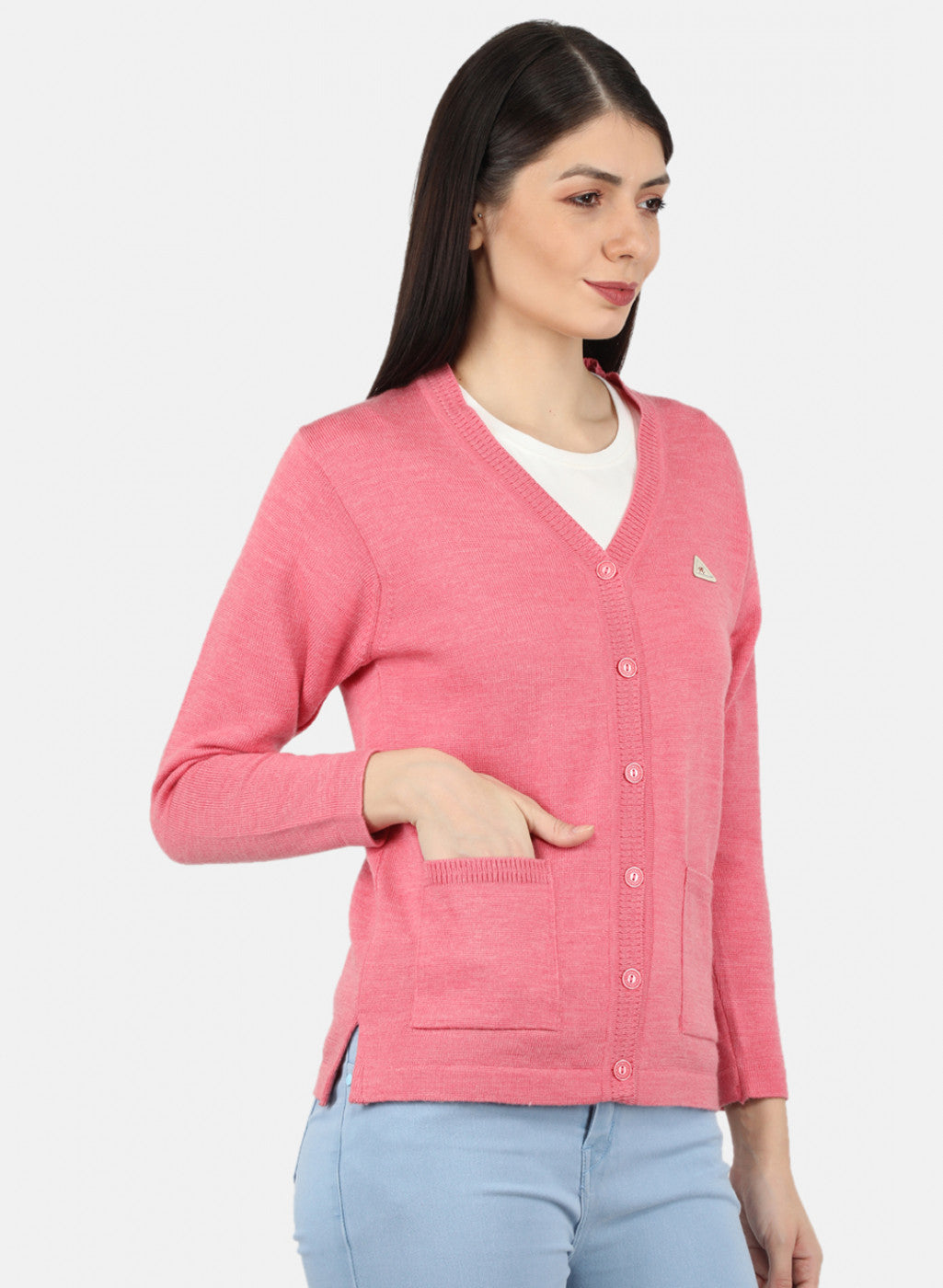 Women Pink Solid Cardigan