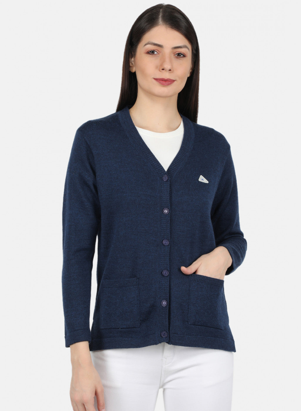 Women Navy Blue Solid Cardigan