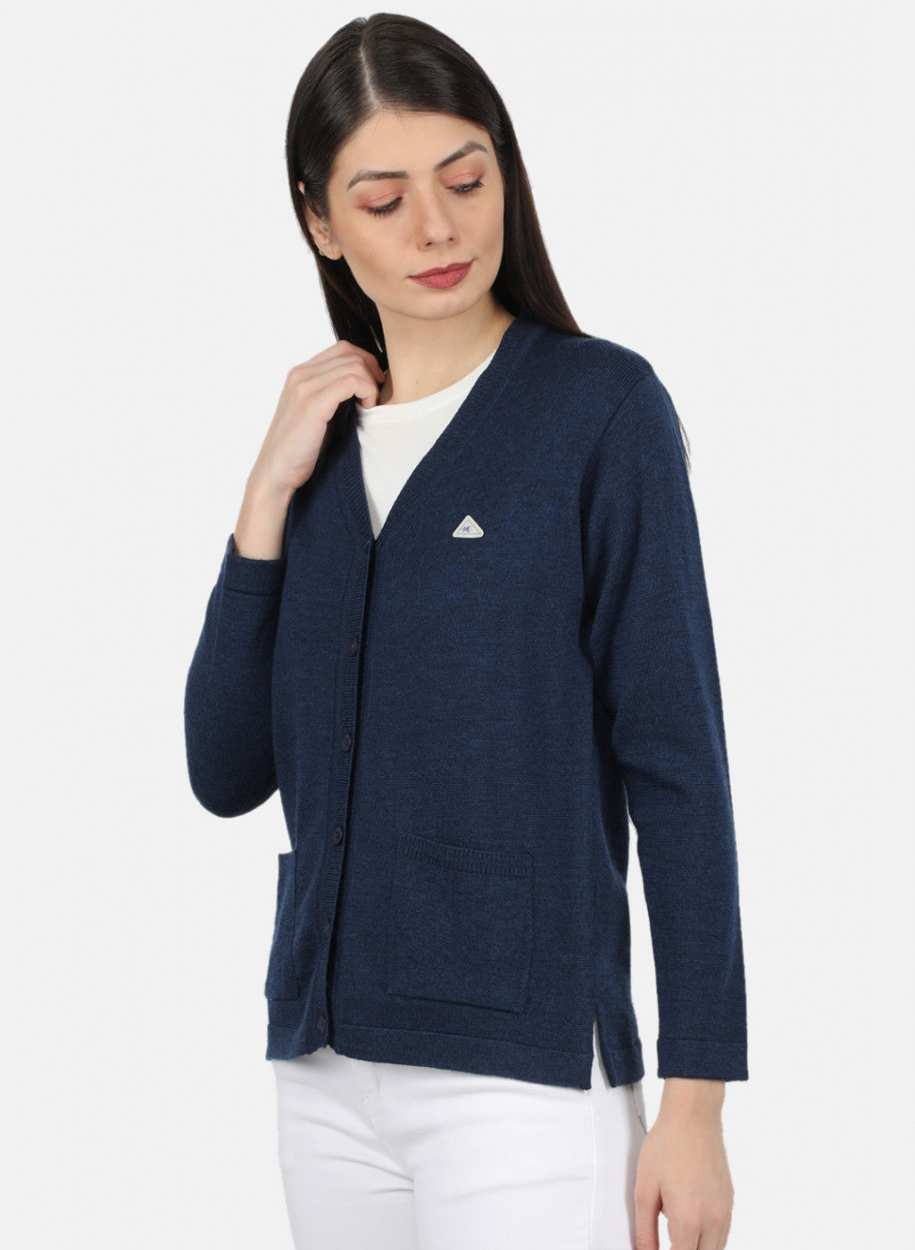 Women Navy Blue Solid Cardigan