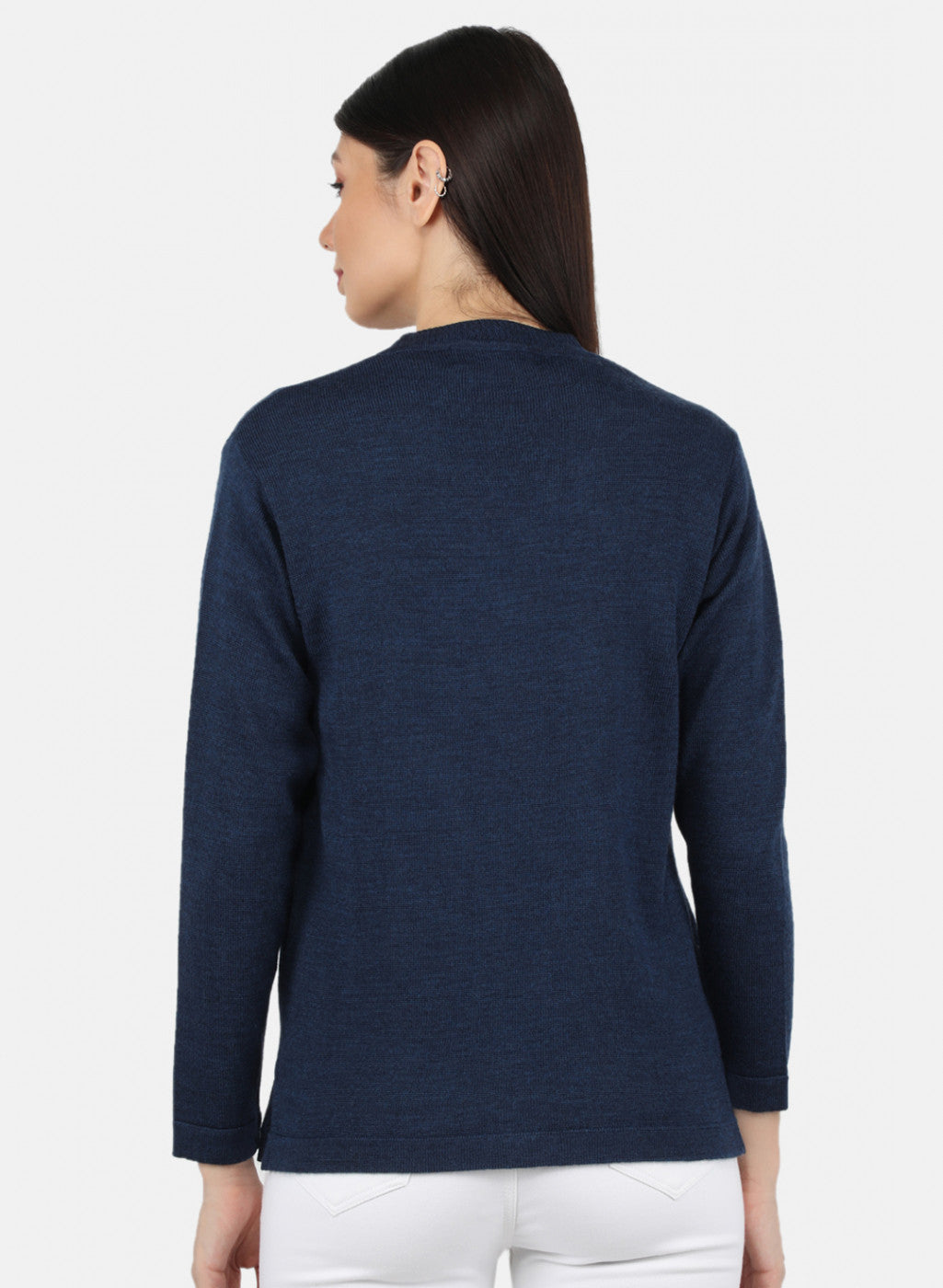 Women Navy Blue Solid Cardigan