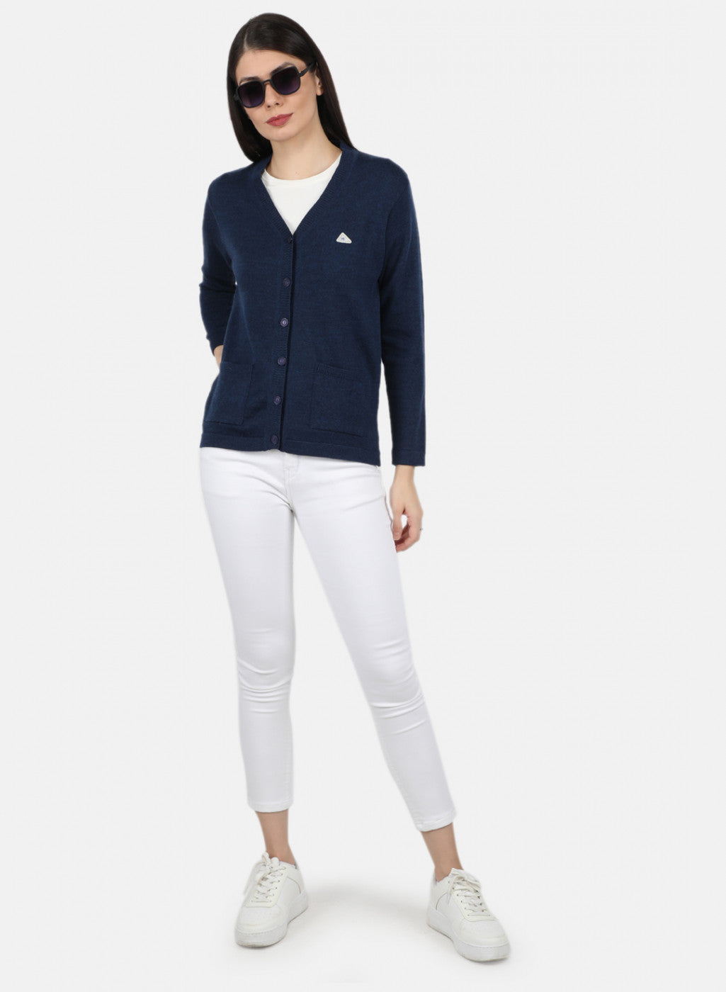 Women Navy Blue Solid Cardigan