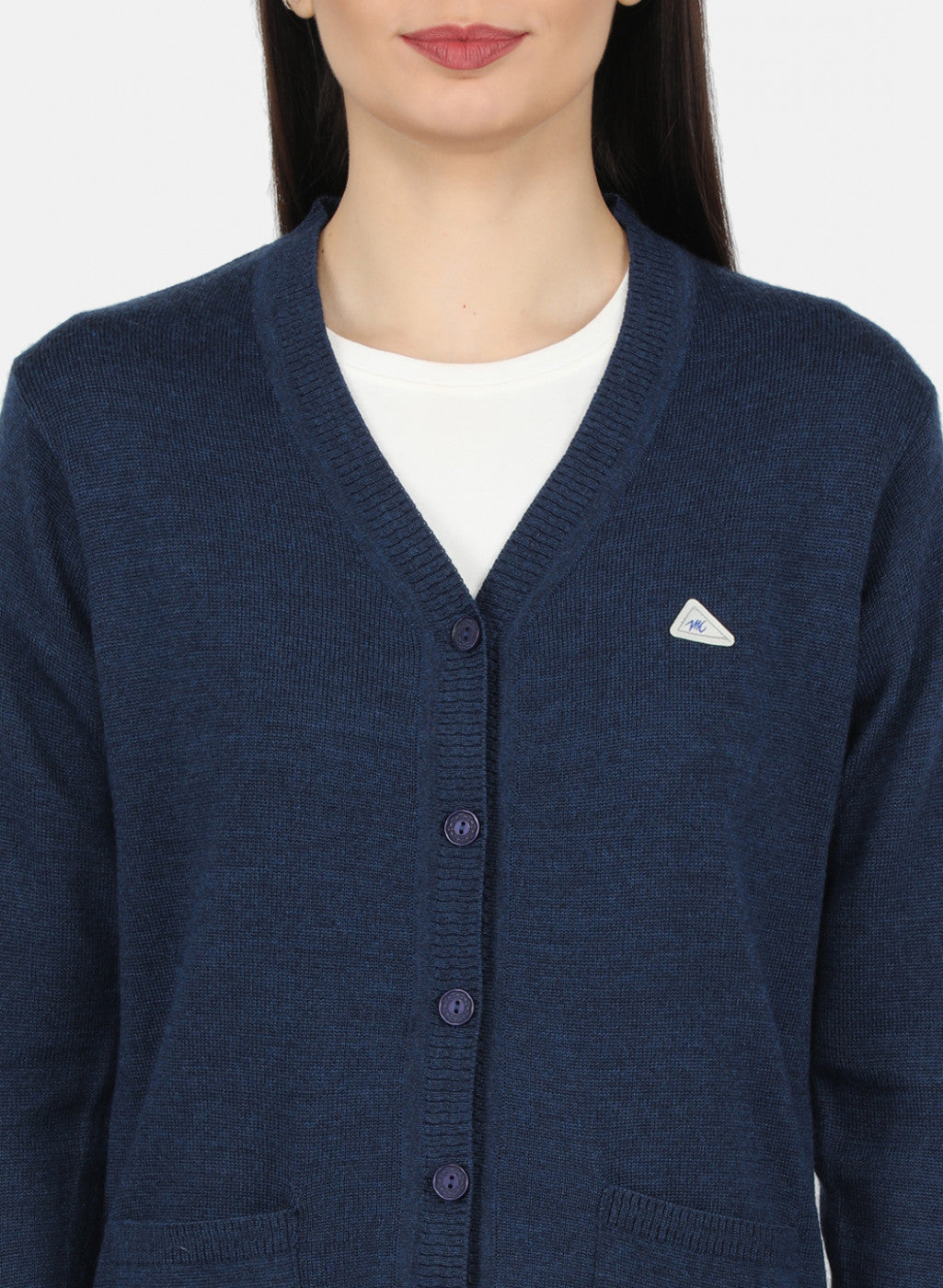 Women Navy Blue Solid Cardigan