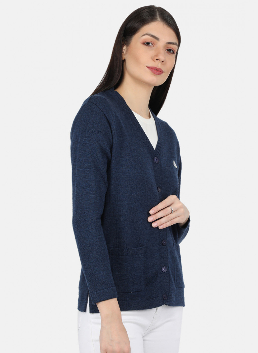 Women Navy Blue Solid Cardigan