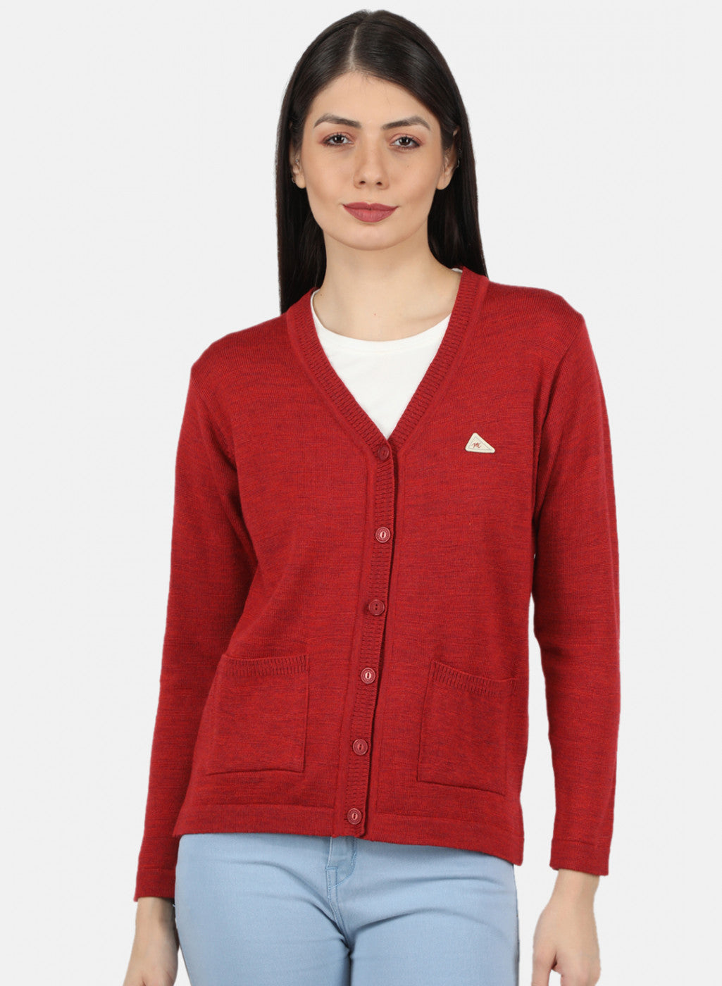 Women Red Solid Cardigan