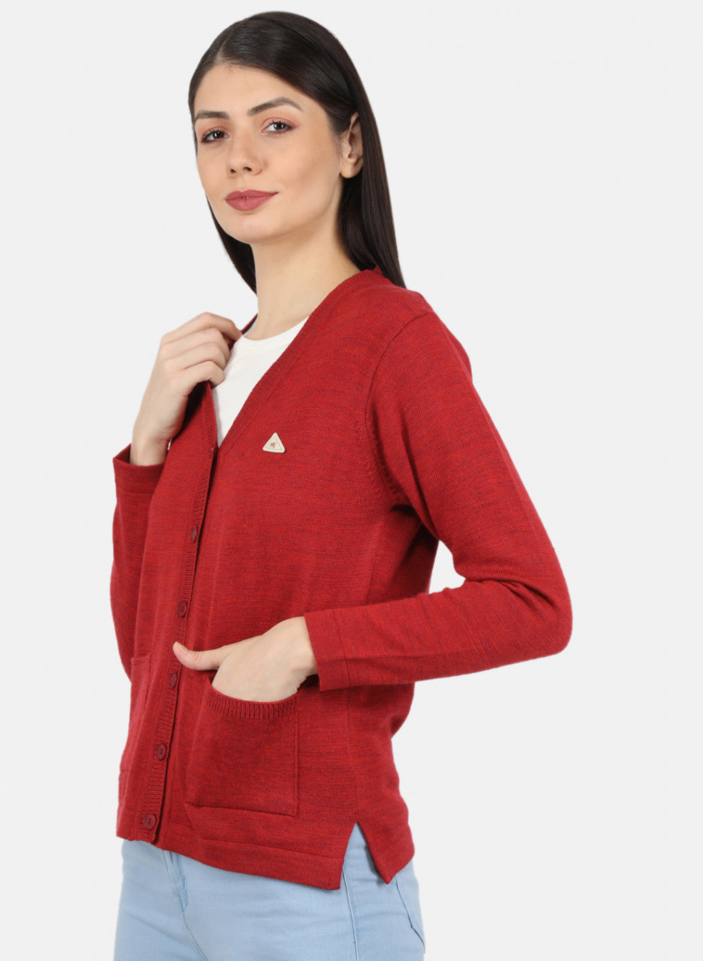 Women Red Solid Cardigan