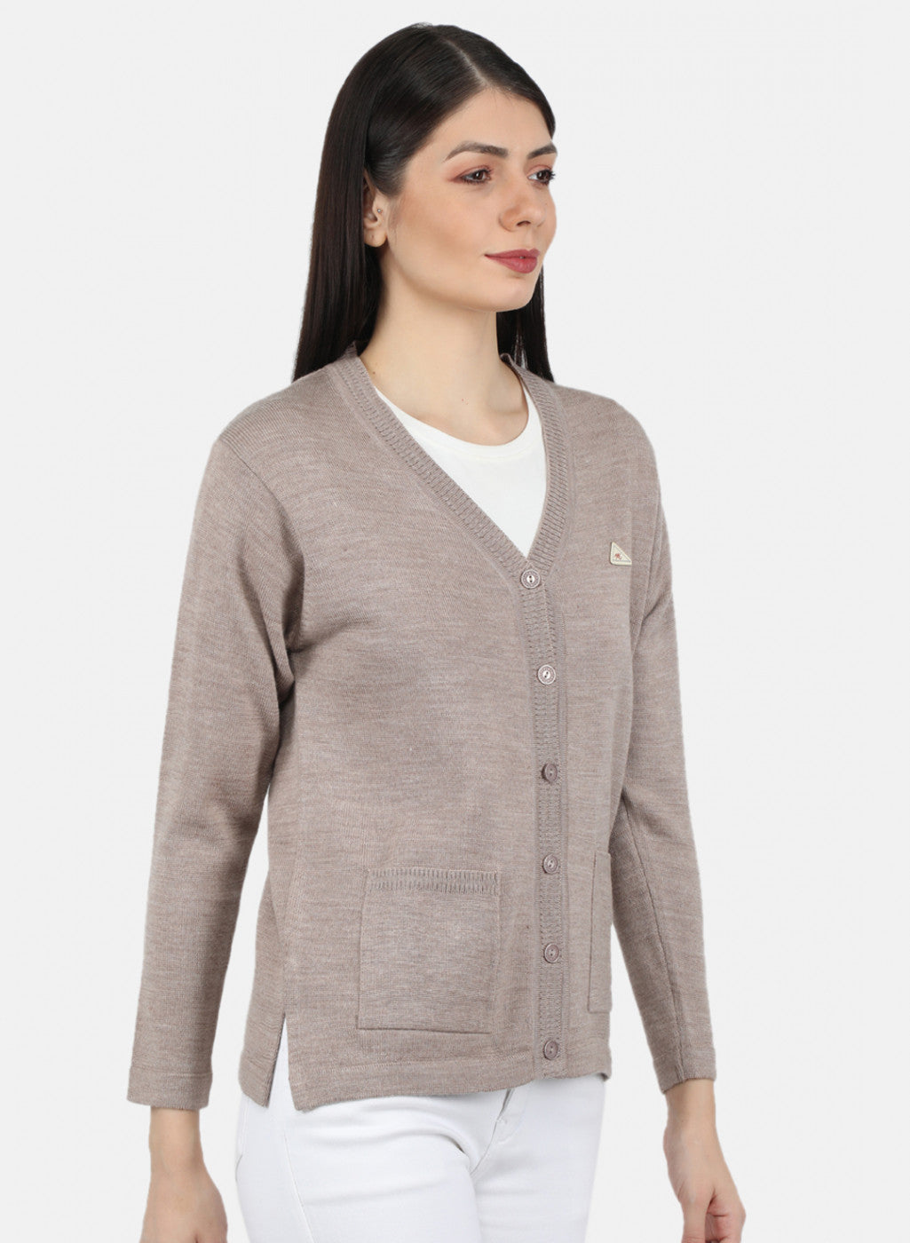 Women Beige Solid Cardigan