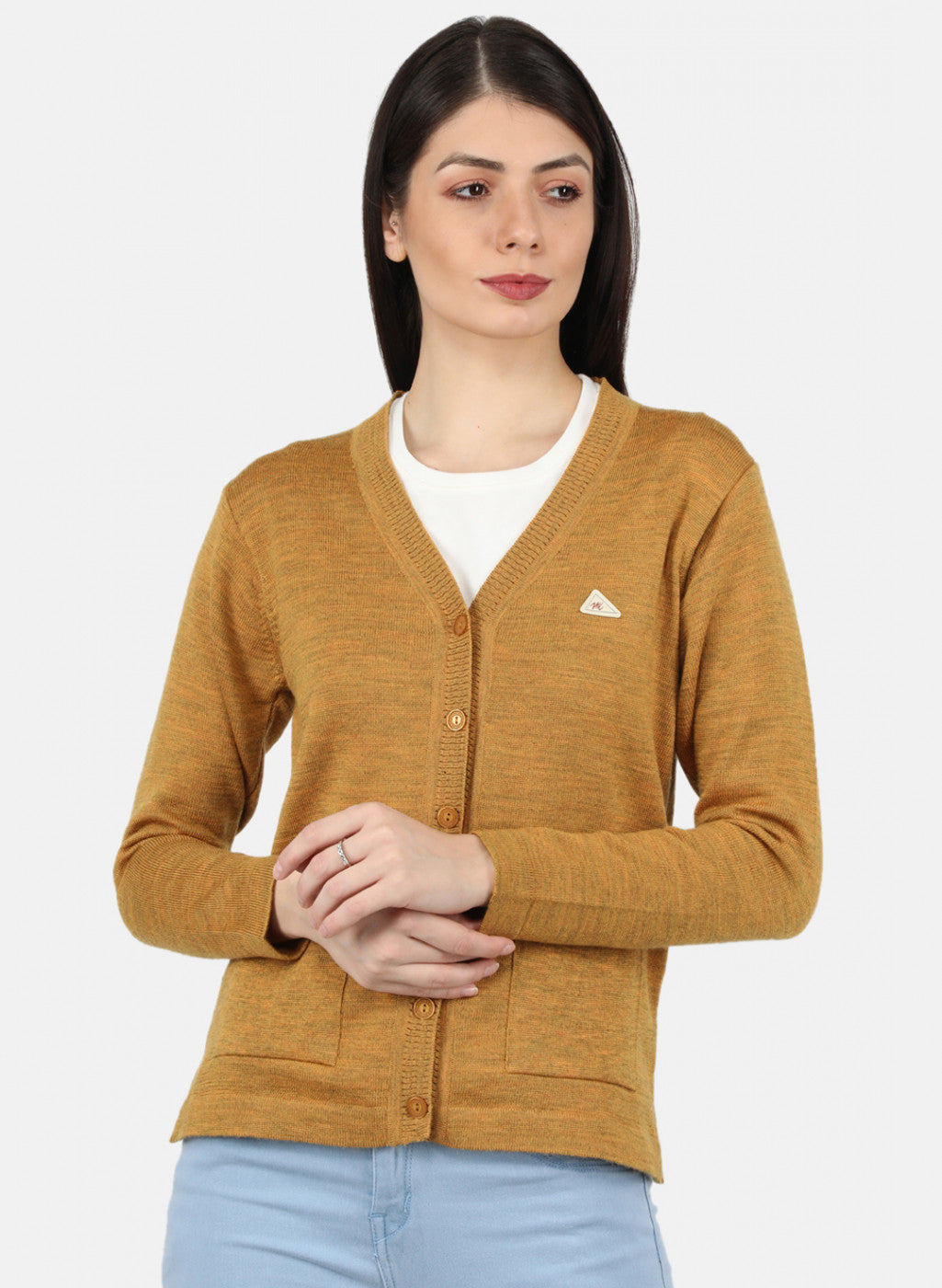 Women Gold Solid Cardigan