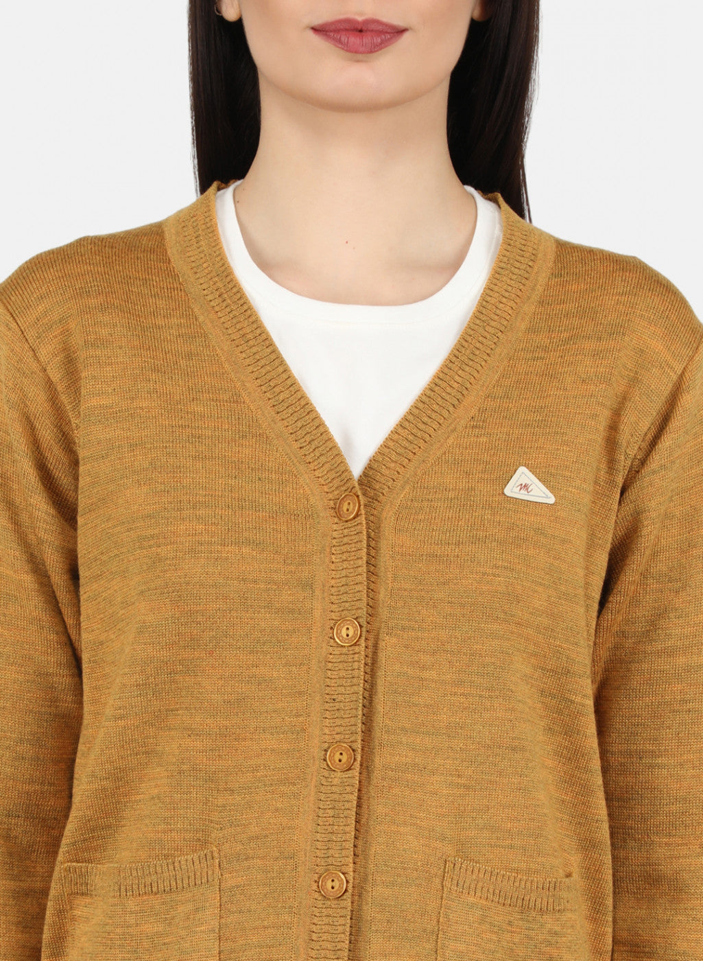 Women Gold Solid Cardigan